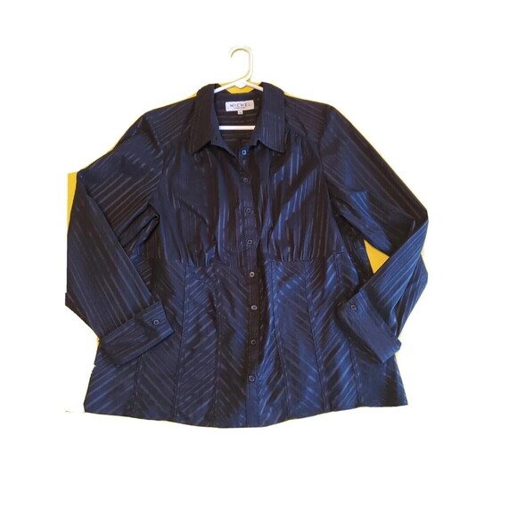 Womens Sz 18 Button Front Dressy 3/4 Sleeve Shinny Subtle Stipes Michel Antoni - Picture 3 of 11